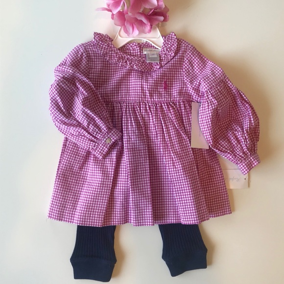 Ralph Lauren plaid puff sleeve dress w/ leggings. - Picture 1 of 3